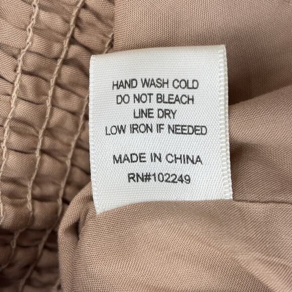 Skies Are Blue Crop Tank Top Size L Beige Stripe Linen Blend Smocked Back - Picture 11 of 11